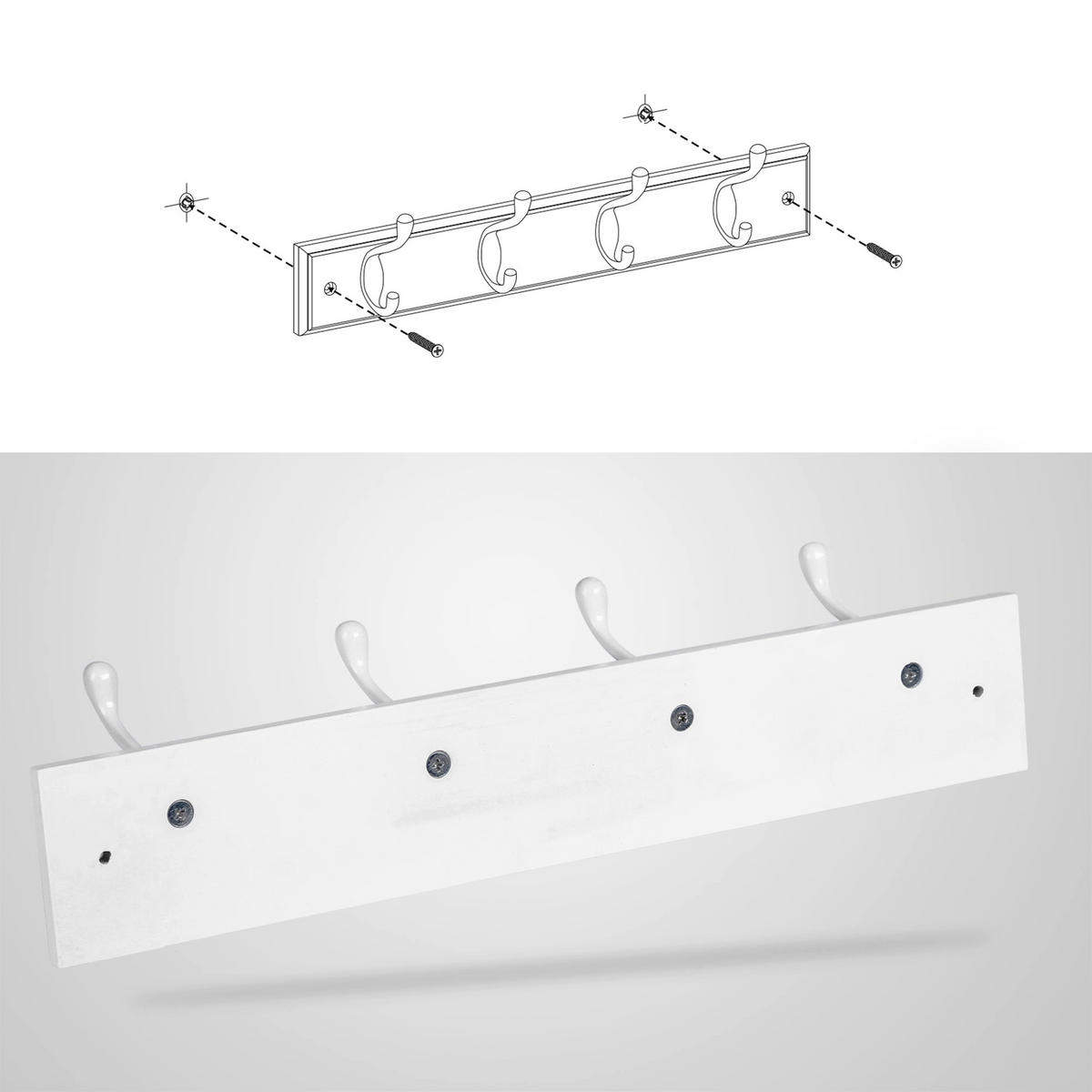 WANDGARDEROBE MIT METALLHAKE - Weiß, Holzwerkstoff (9/7/40cm) - Hansiro