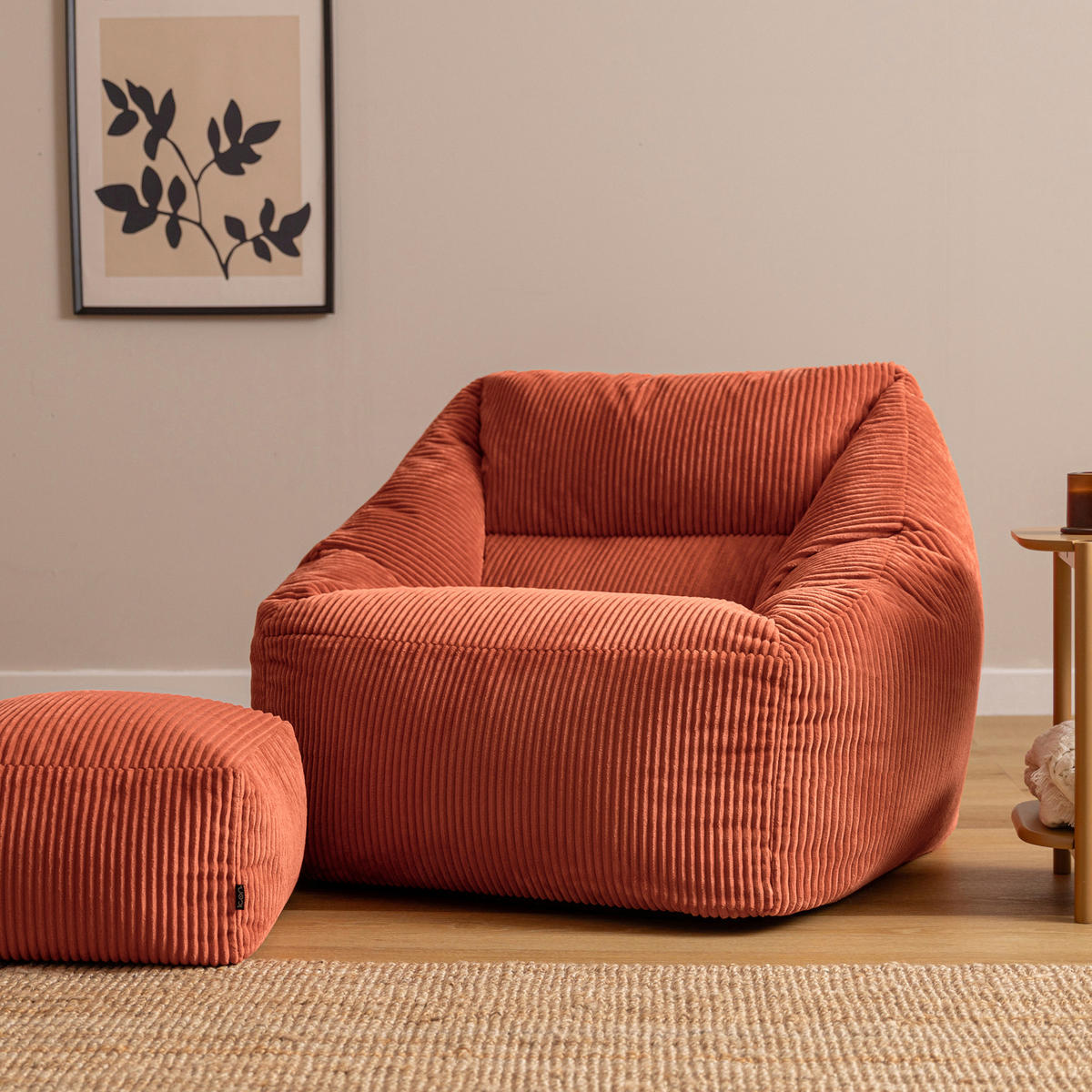 SITZSACK Cord Sessel Natalia mit Hocker - Terracotta, Textil (97/73/84cm) - icon
