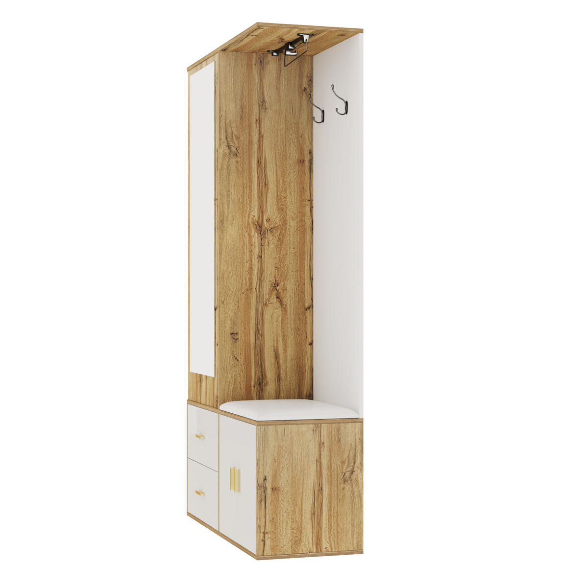 SCHUHSCHRANK 100/180/38 cm Weiß/Natur aus MDF, Spanplatte und Spiegel mit Sitzbank - Naturfarben, Holzwerkstoff (100/180/38cm) - OKMYHOME