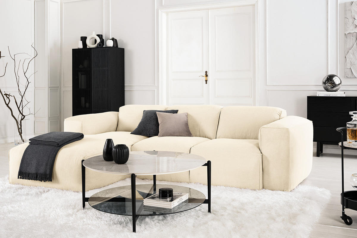 3-SITZER ECKSOFA mit Longchair - Beige/Schwarz, Textil (251/173cm) - home24