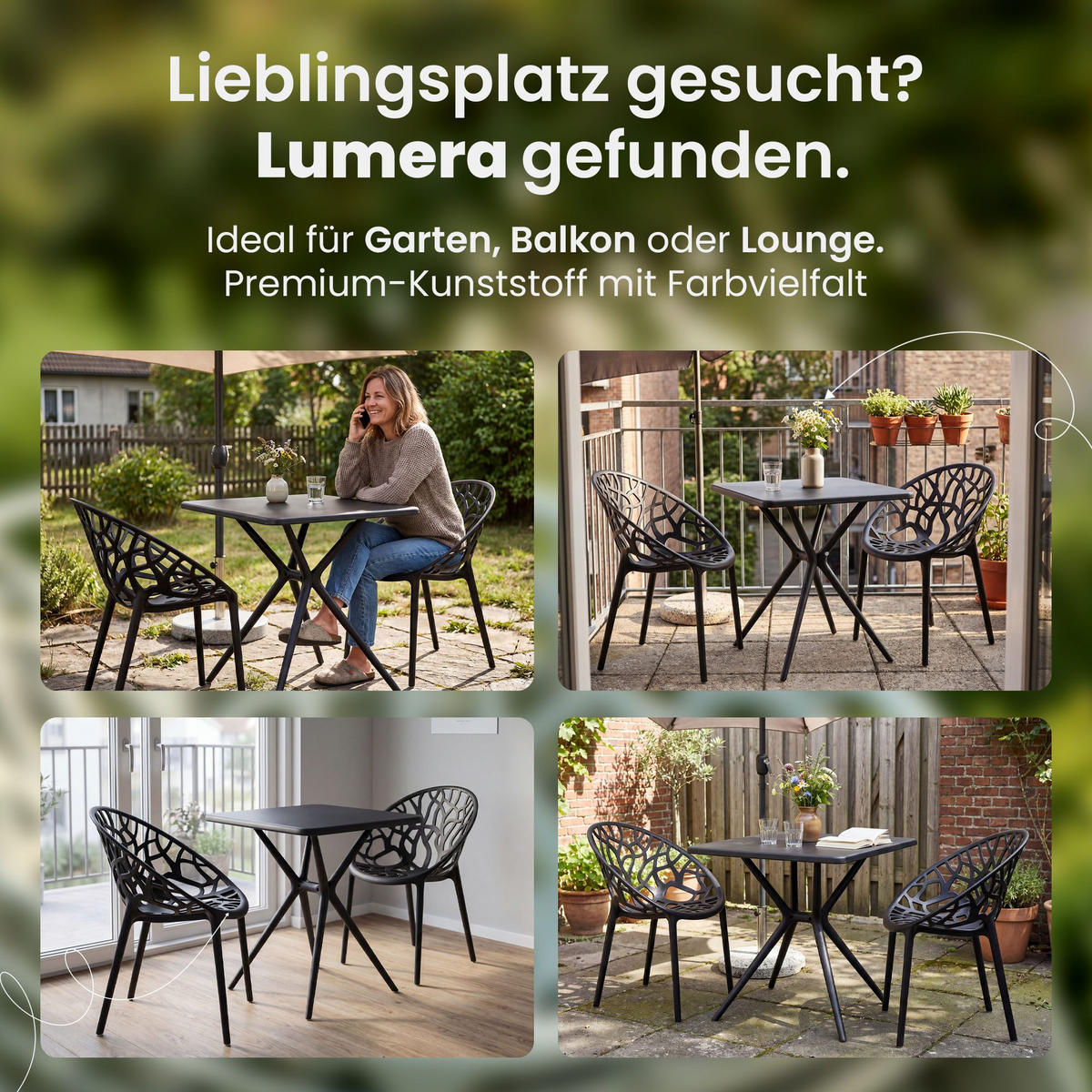 GARTENSITZGRUPPE 2 Kunststoff Schwarz - Schwarz, Kunststoff - CLP
