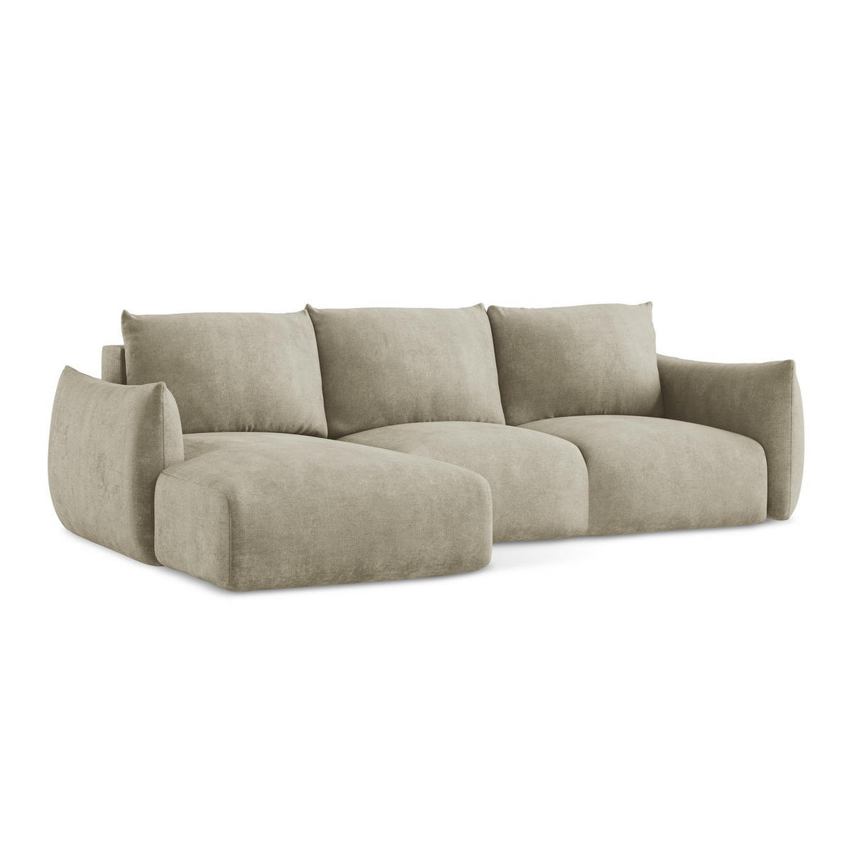 ECKSOFA mit Schlaffunktion links Chenille Stoff Beige - Beige/Schwarz, Holzwerkstoff/Kunststoff (242/162cm) - LaMiaSofa