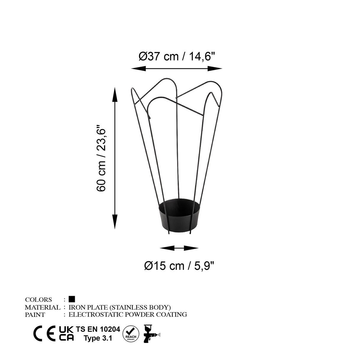 SCHIRMSTÄNDER in Tulpenform aus schwarzem durchbrochenem Metall 37/37/60 cm - Schwarz, Metall (37/60/37cm) - Calicosy