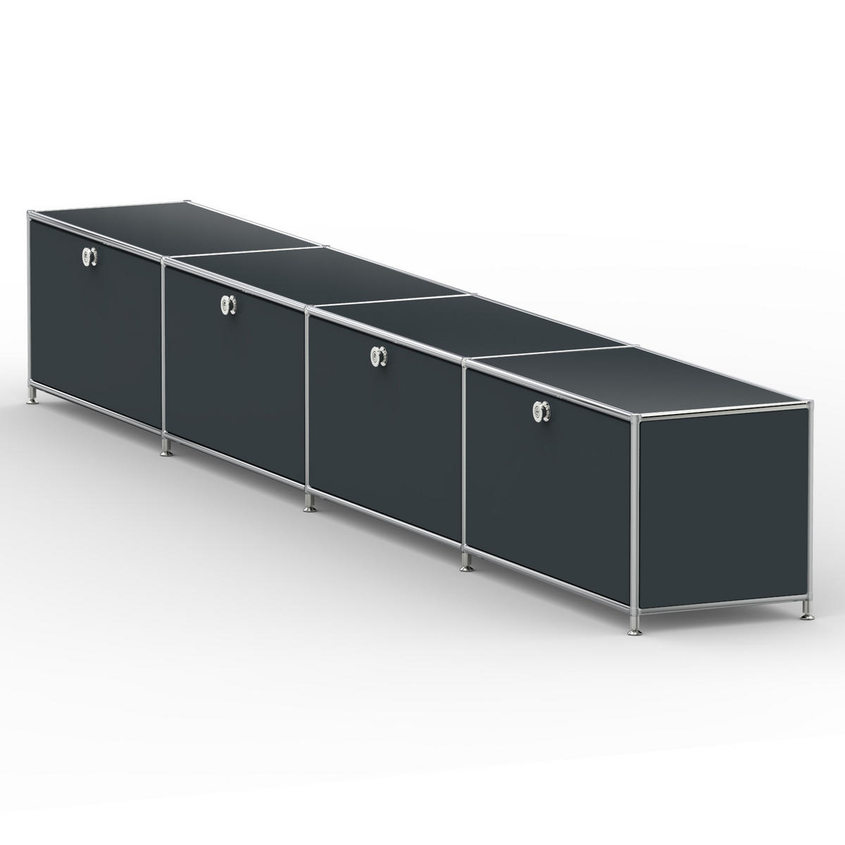 TV Board mit 4 Klappen & Schloss, Breite 302 cm, Anthrazitgrau - Chromfarben/Silberfarben, Metall (40/43/302.2cm) - Versee