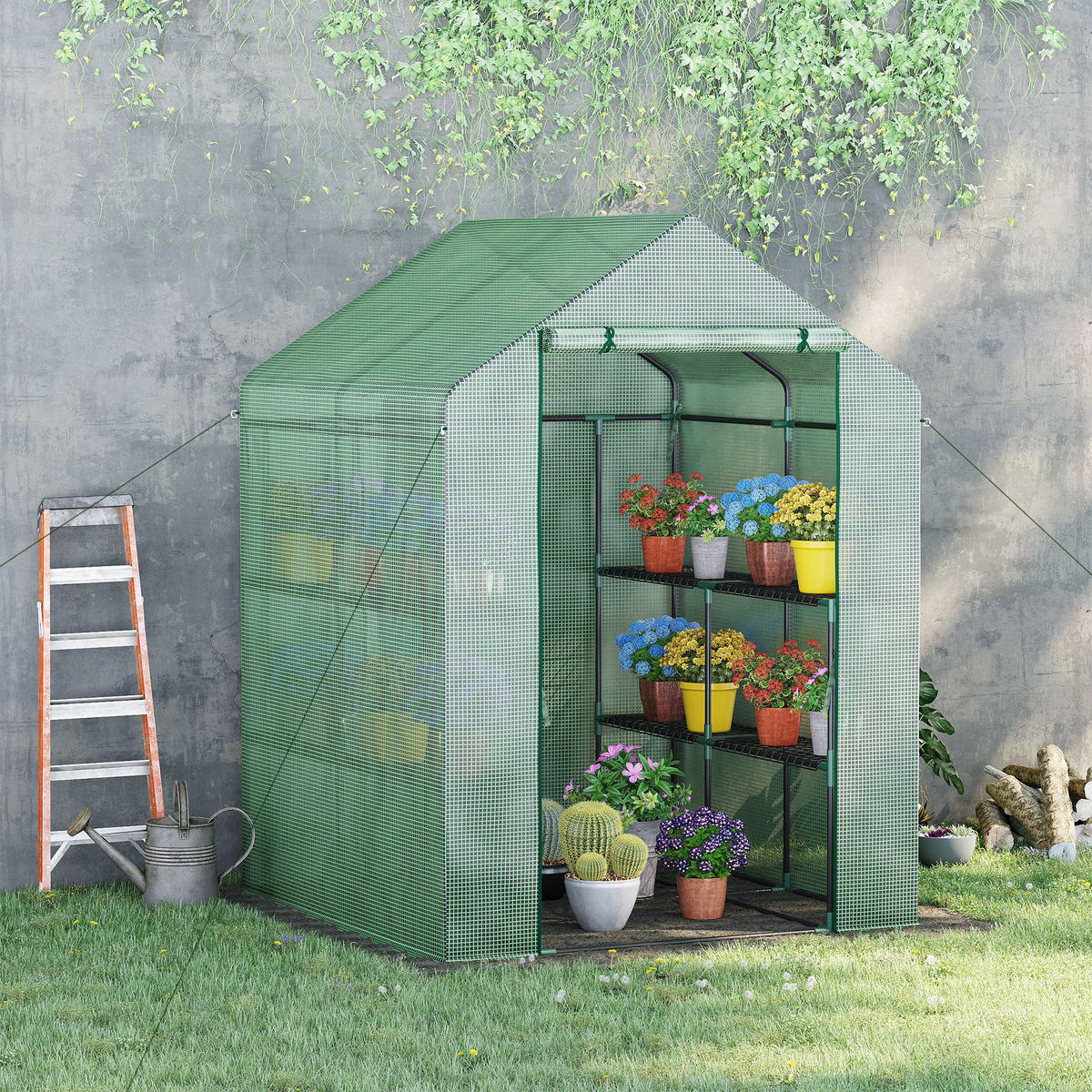 GEWÄCHSHAUS DE-12054 3 Etagen mit PE-Bache 140 g/m² Grün - Grün, Kunststoff (138/190/143cm) - ComfortXL