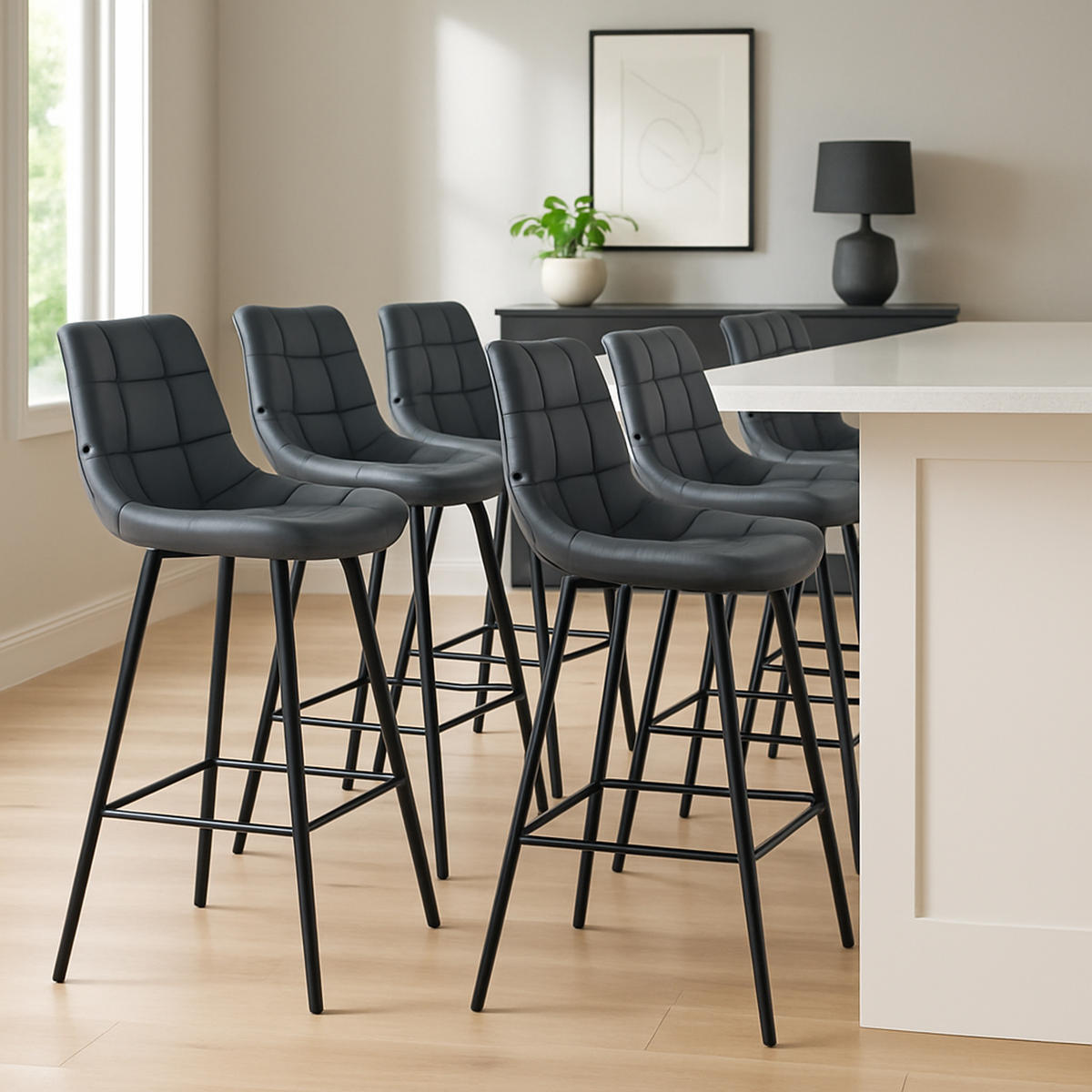 BARHOCKER Welton Kunstleder grau - Schwarz/Grau, Kunststoff/Metall (49/104/56cm) - TPFLiving