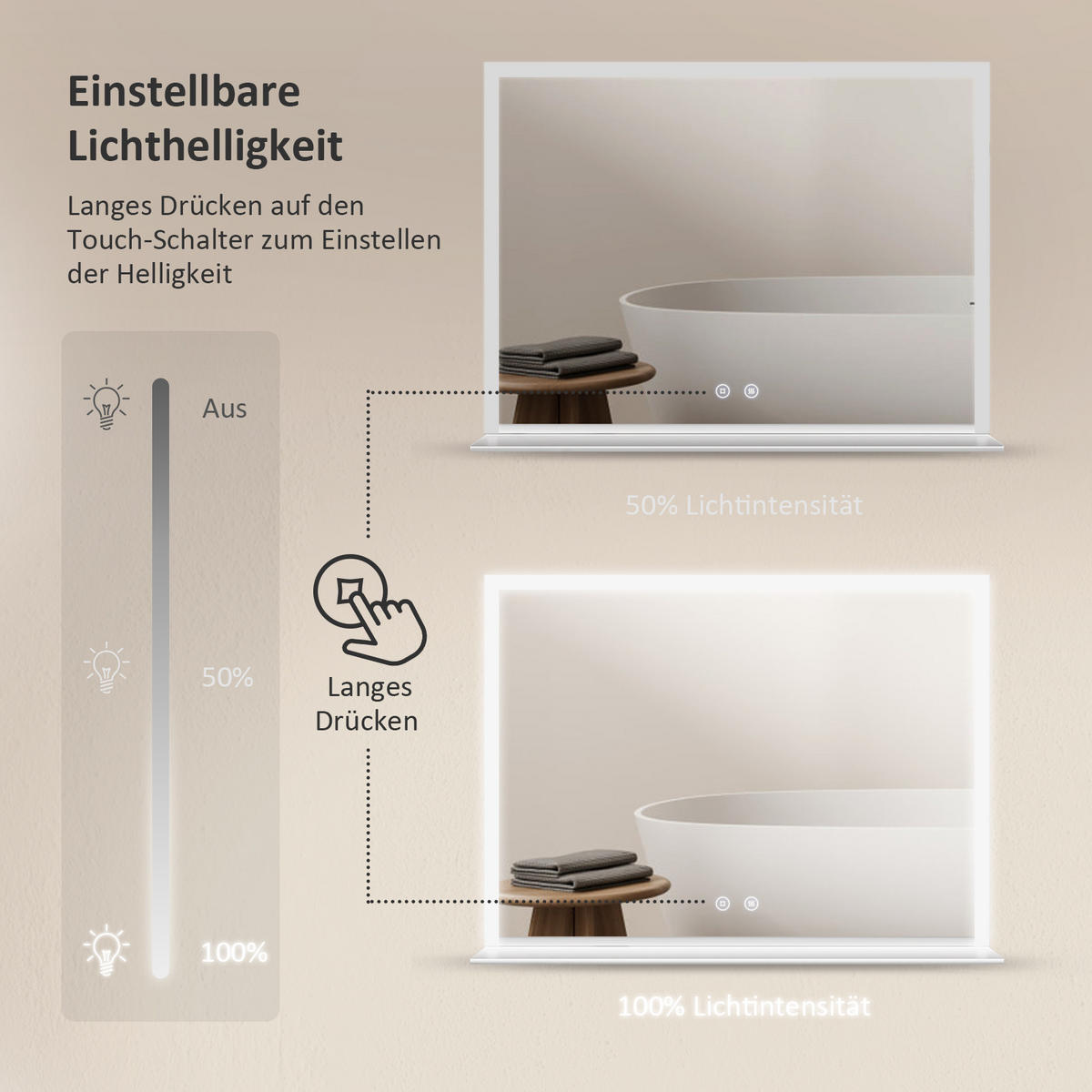 BADSPIEGEL mit Beleuchtung mit Ablage 80/60 cm - Weiß, Glas (60/3/80cm) - EMKE