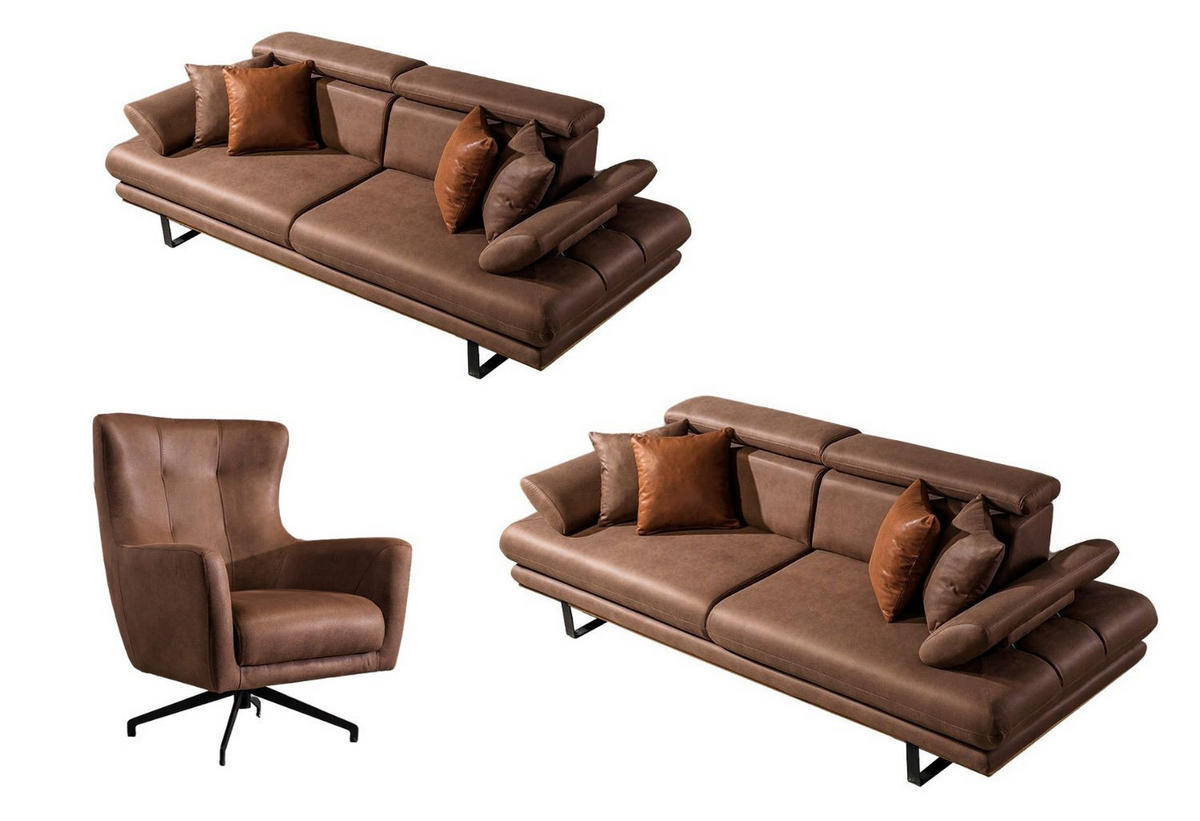 SITZGARNITUR Energy Grau-Seidengrau Stellvariante:3+3+1 - Braun, Holz (240/80/100cm) - Villa Möbel