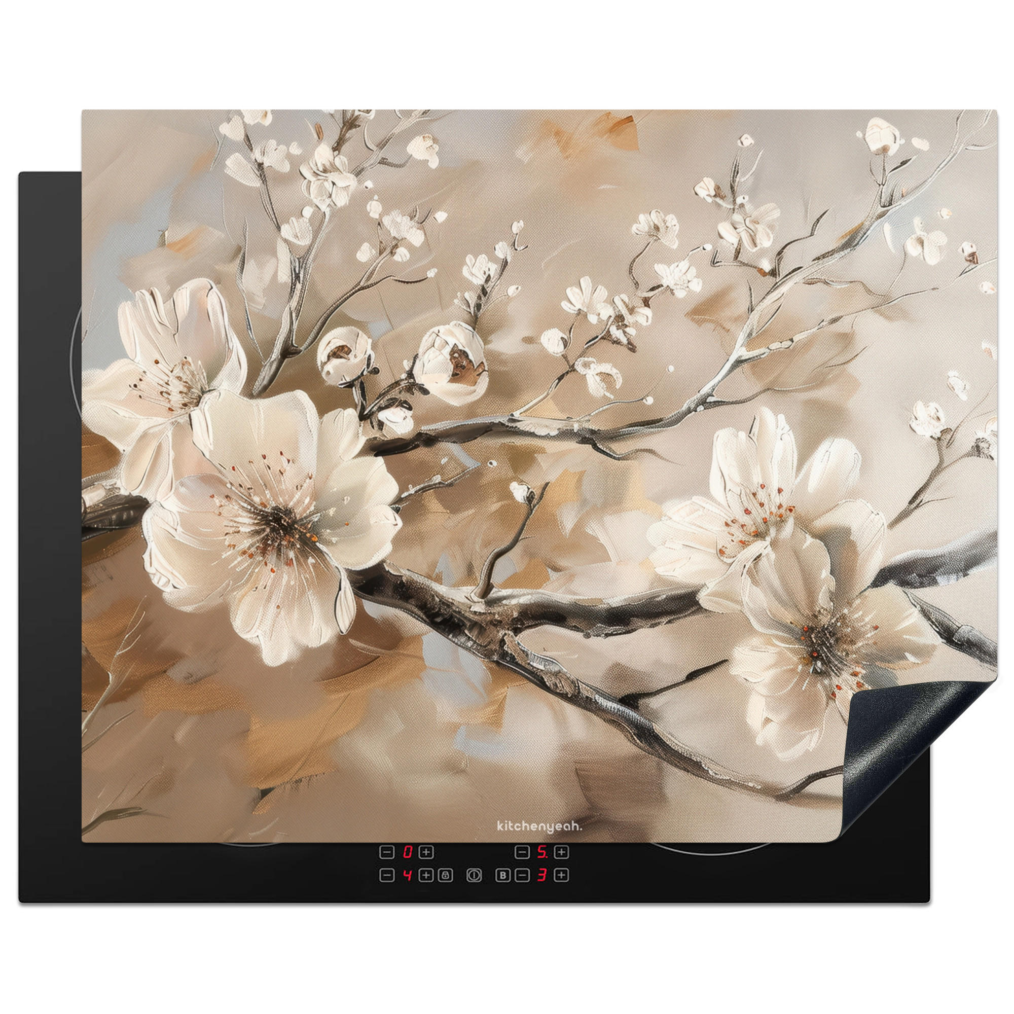 HERDABDECKPLATTE Blumen - Abstrakt - Gemalt - Beige 65x52 cm - Kaschmir, Kunststoff (65/0.2/52cm) - MuchoWow