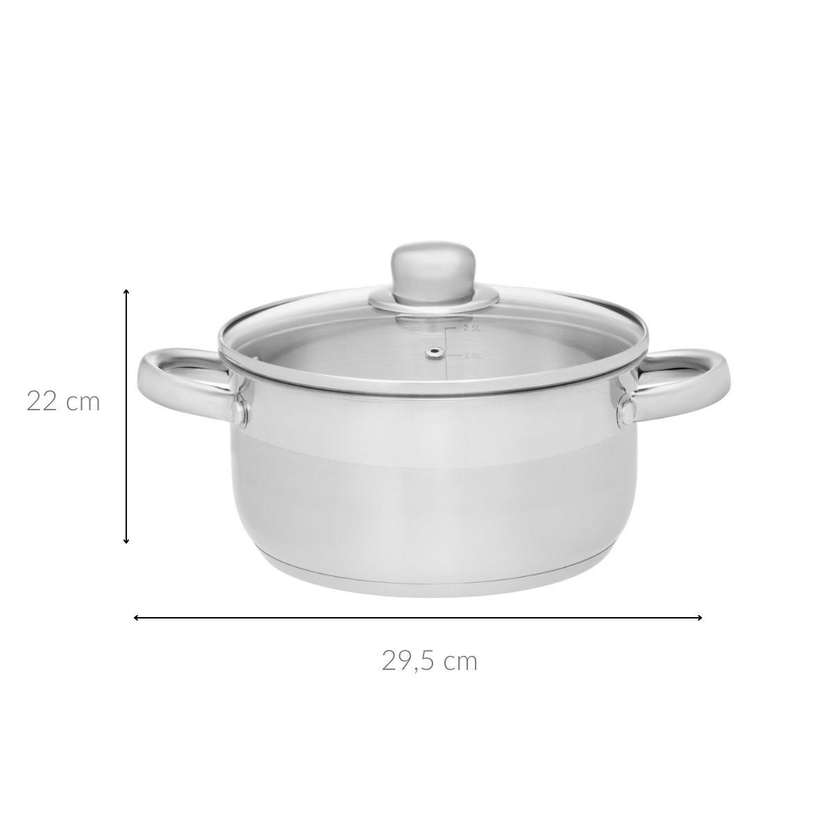 STAHLTOPF mit Glasdeckel 3 l - Silberfarben, Metall (20cm)