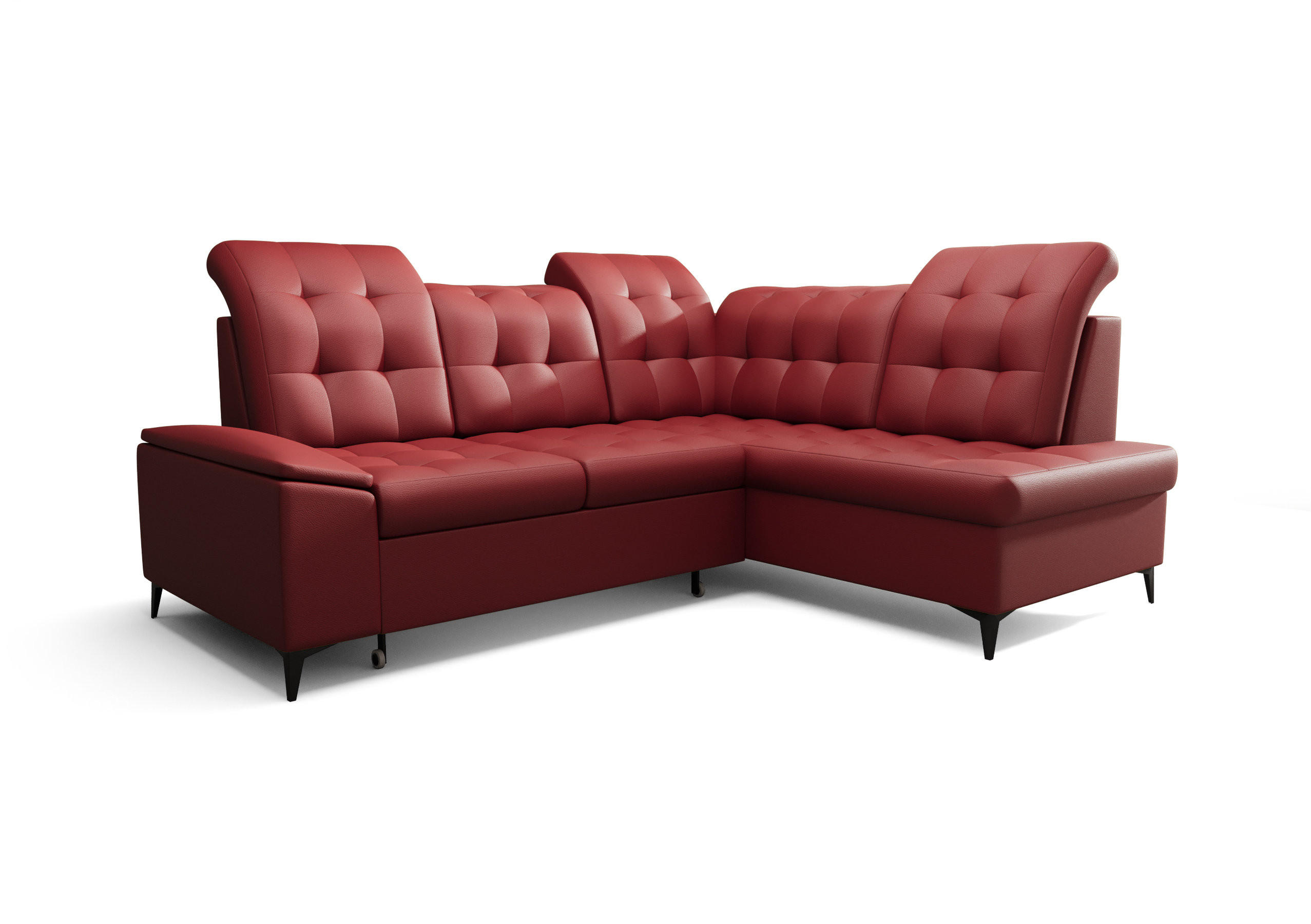 ECKSOFA KONGO RBN16, Eckcouch in L-Form mit Schlaffunktion, Farbe: Rot, Kunstleder, Ottomane Rechts - Rot, Textil (268/210cm) - O-Sofa