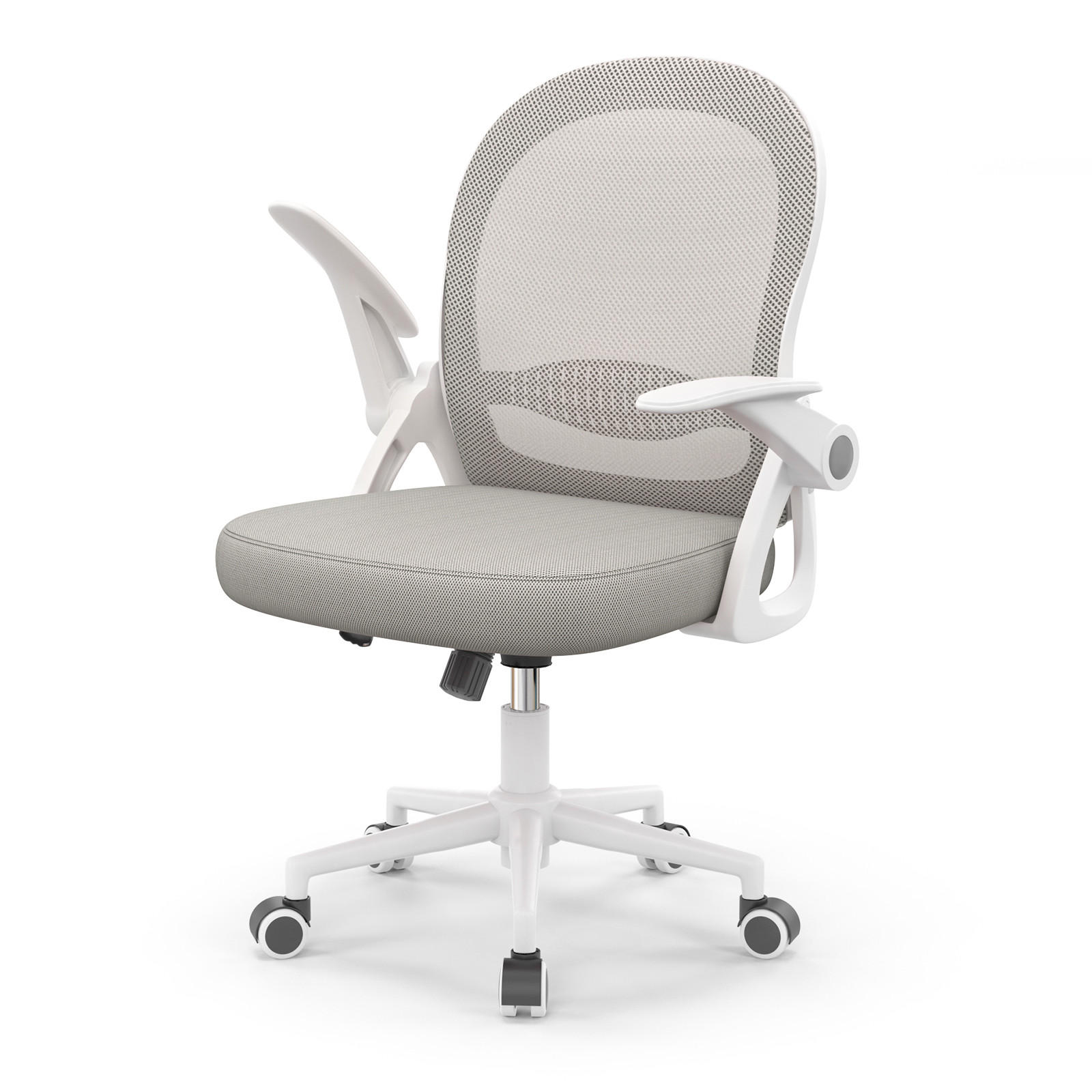 BÜROSTUHL ergonomisch, mittelhohe Rückenlehne, klappbare Armlehnen, Lendenstütze – Grau - Grau, Metall (56/98/56cm) - Rattantree