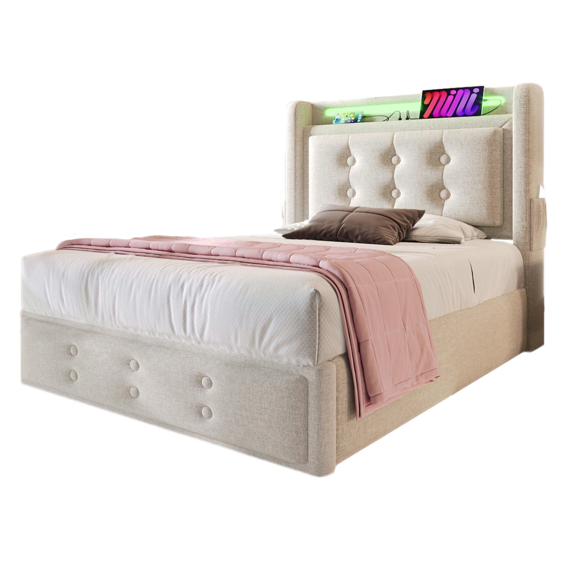 Beauniv Polsterbett Beige 90x200 cm