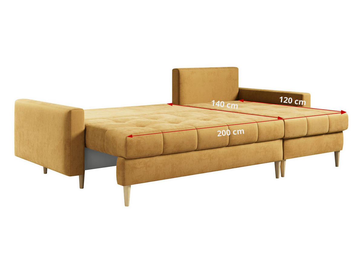 ECKSOFA Astra Gelb Velvet - Gelb/Braun, Holz/Textil (220/140cm) - MKS