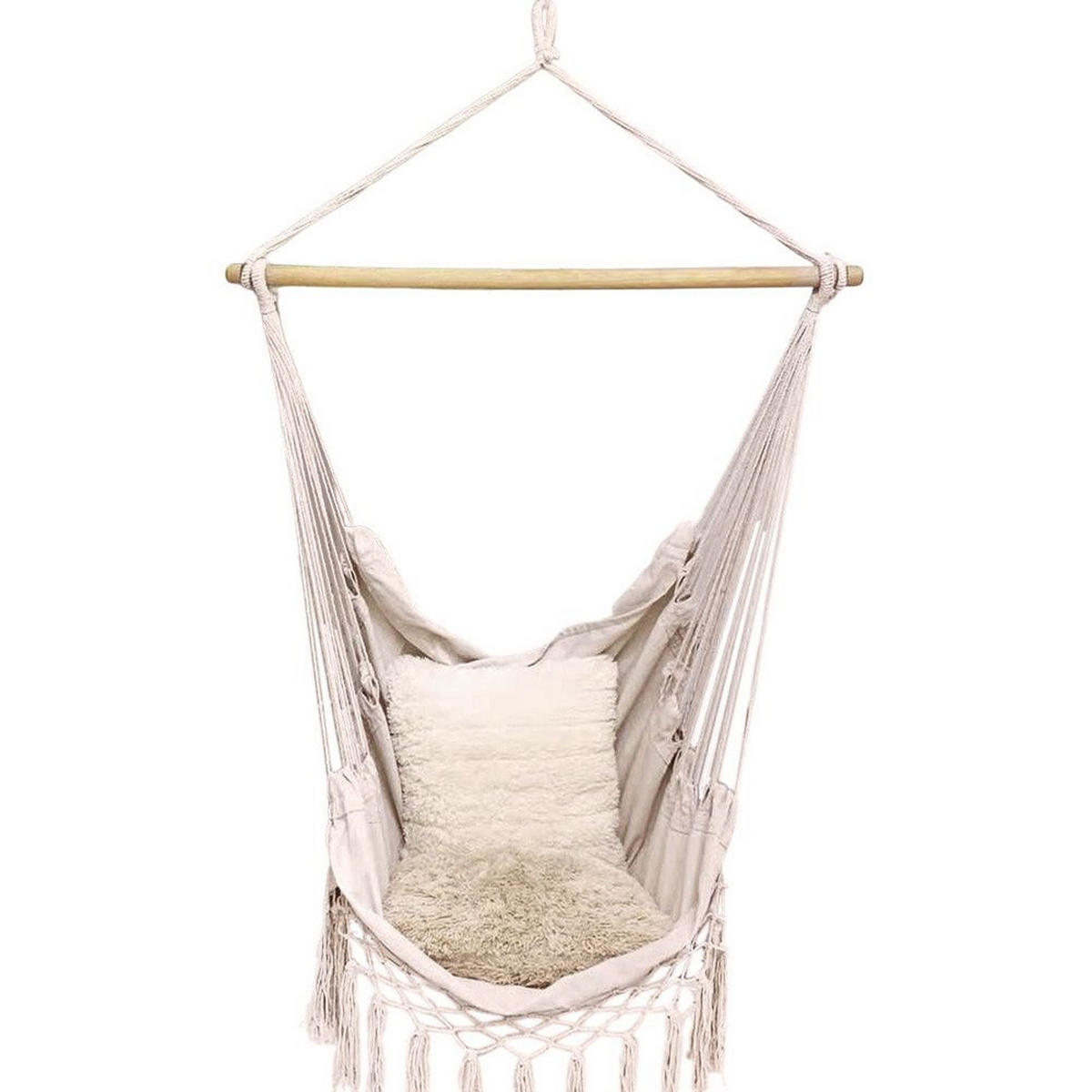 HÄNGESESSEL brasilianisch 95 cm Holzstab Beige - Beige, Textil (95/130/100cm) - Ambiance