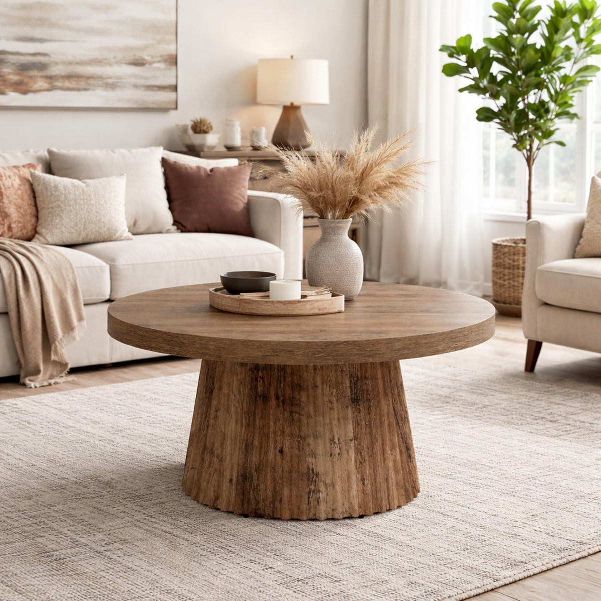 BEISTELLTISCH Rund Holzoptik 80/80/45 cm - Hellbraun, Holzwerkstoff (80/80/45cm) - Quality Elegance