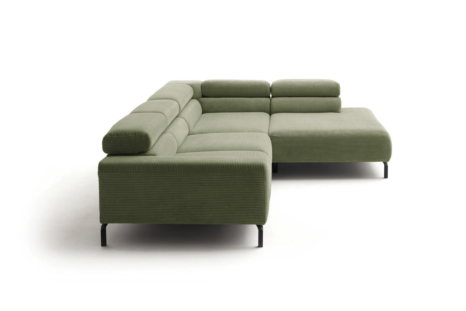 ECKSOFA DELIA Grün Cord - Schwarz/Olivgrün, Textil/Metall (276/219cm) - KAWOLA