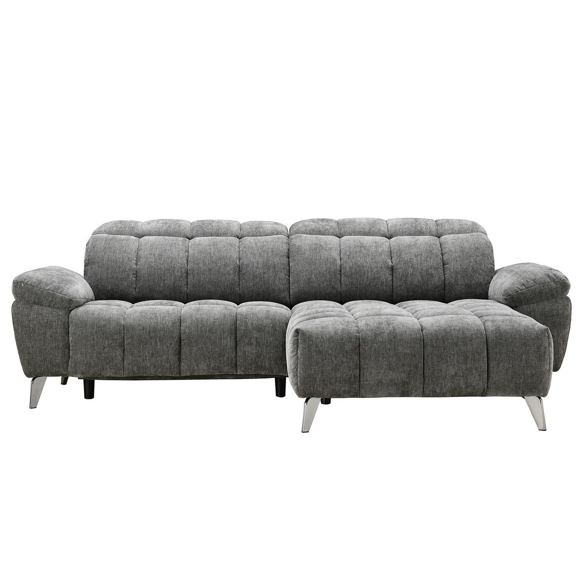 ECKSOFA mit Longchair - Grau - Chenille - Braun/Grau, Textil/Metall (266/178cm) - home24