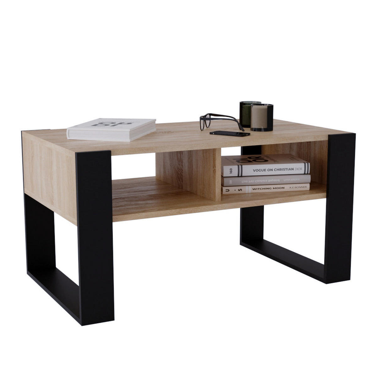 COUCHTISCH KORA 92 - Eichefarben/Schwarz, Holz (53.6/92/45cm) - Mat-Haus