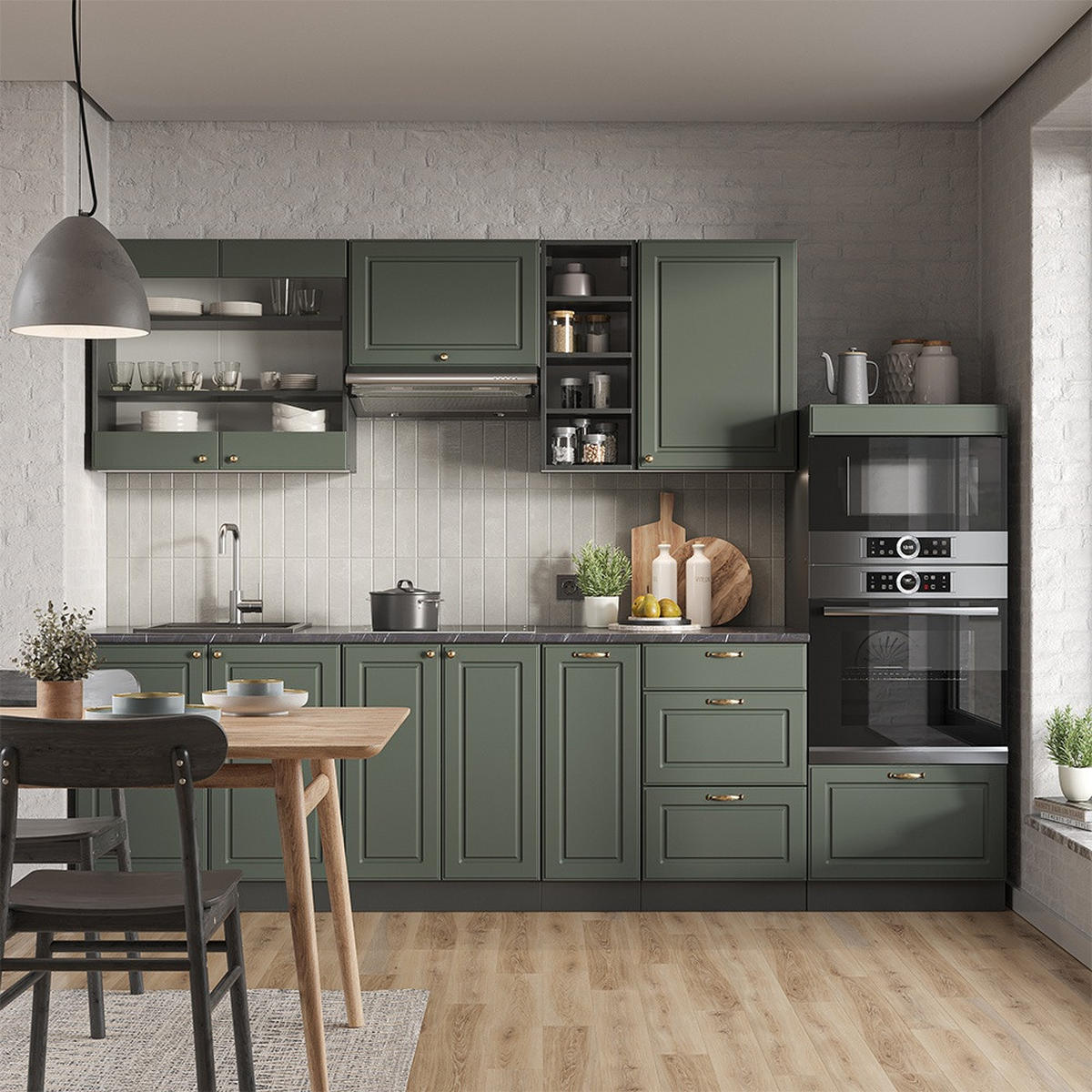 KUHINJSKI BLOK Fame-Line Zeleno-zlato Country House/Anthracite 280 cm , DP Marmor - zelena/antracit, leseni material (280/153.6/60cm) - Vicco