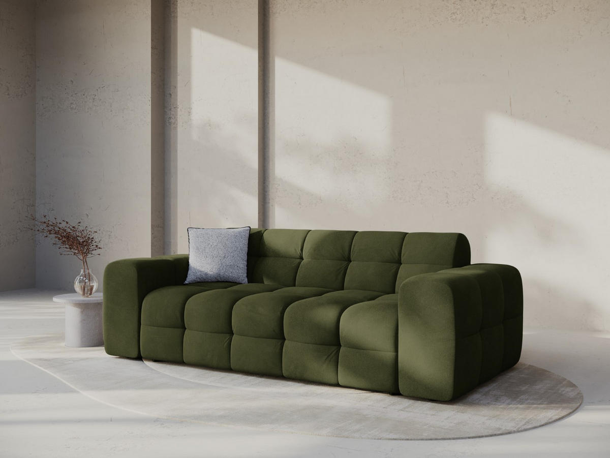 SOFA Kendal aus Samt armeegrün 3 Sitzplätze - Olivgrün, Textil (103/79/222cm) - Micadoni