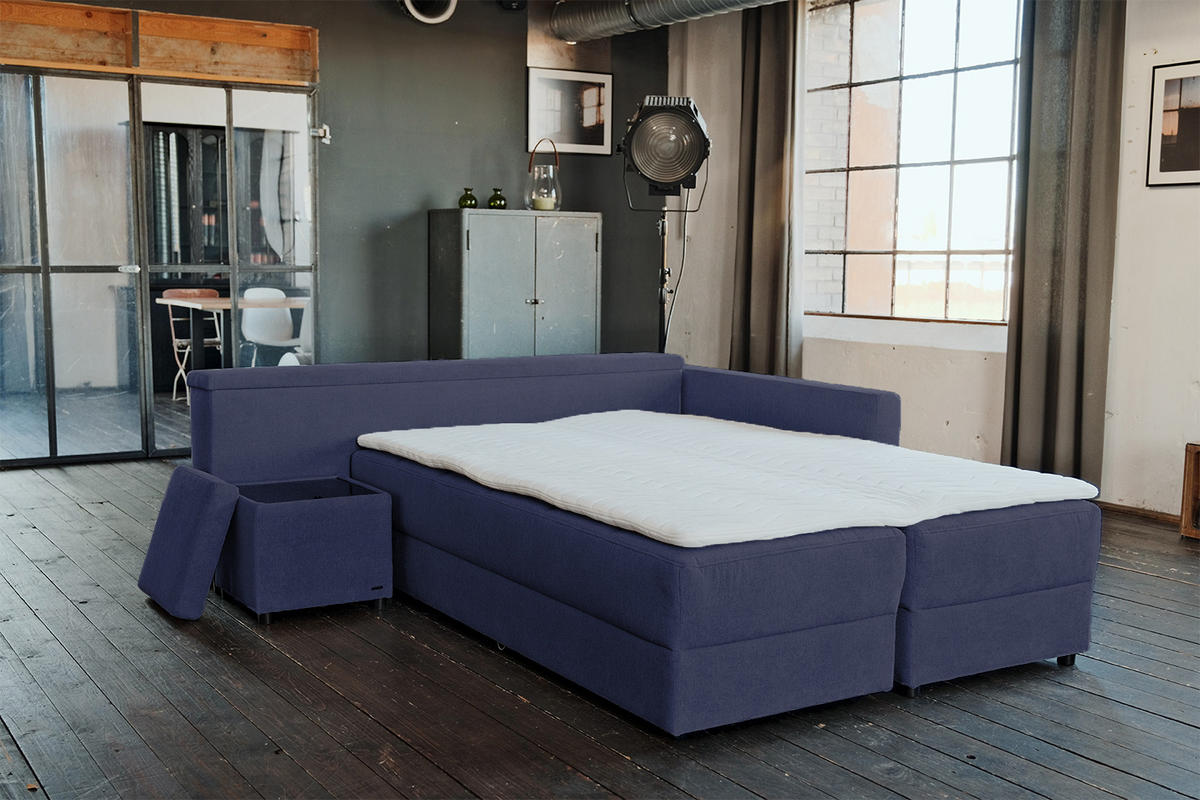 SCHLAFSOFA IDA Blau Webstoff - Blau/Schwarz, Textil (287/229cm) - KAWOLA