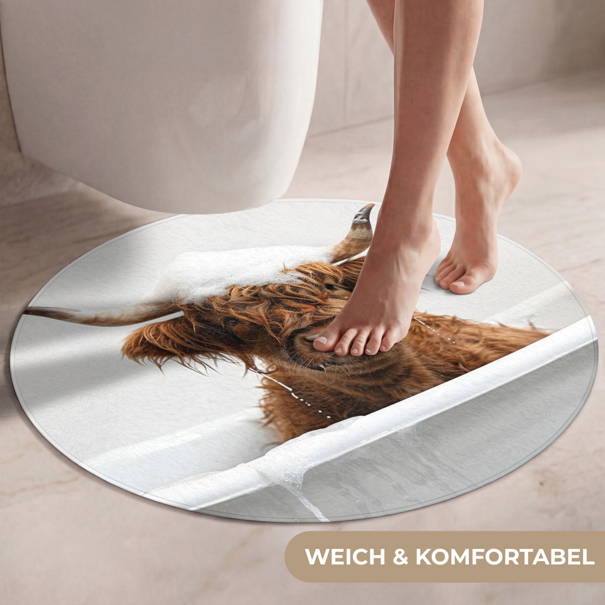 WC-VORLEGER Schottischer Highlander - Bad - Kuh - Tiere - Schaumstoff Toilettenteppich 70x70 cm - Weiß, Kunststoff/Textil (70/70cm) - OnlyWow
