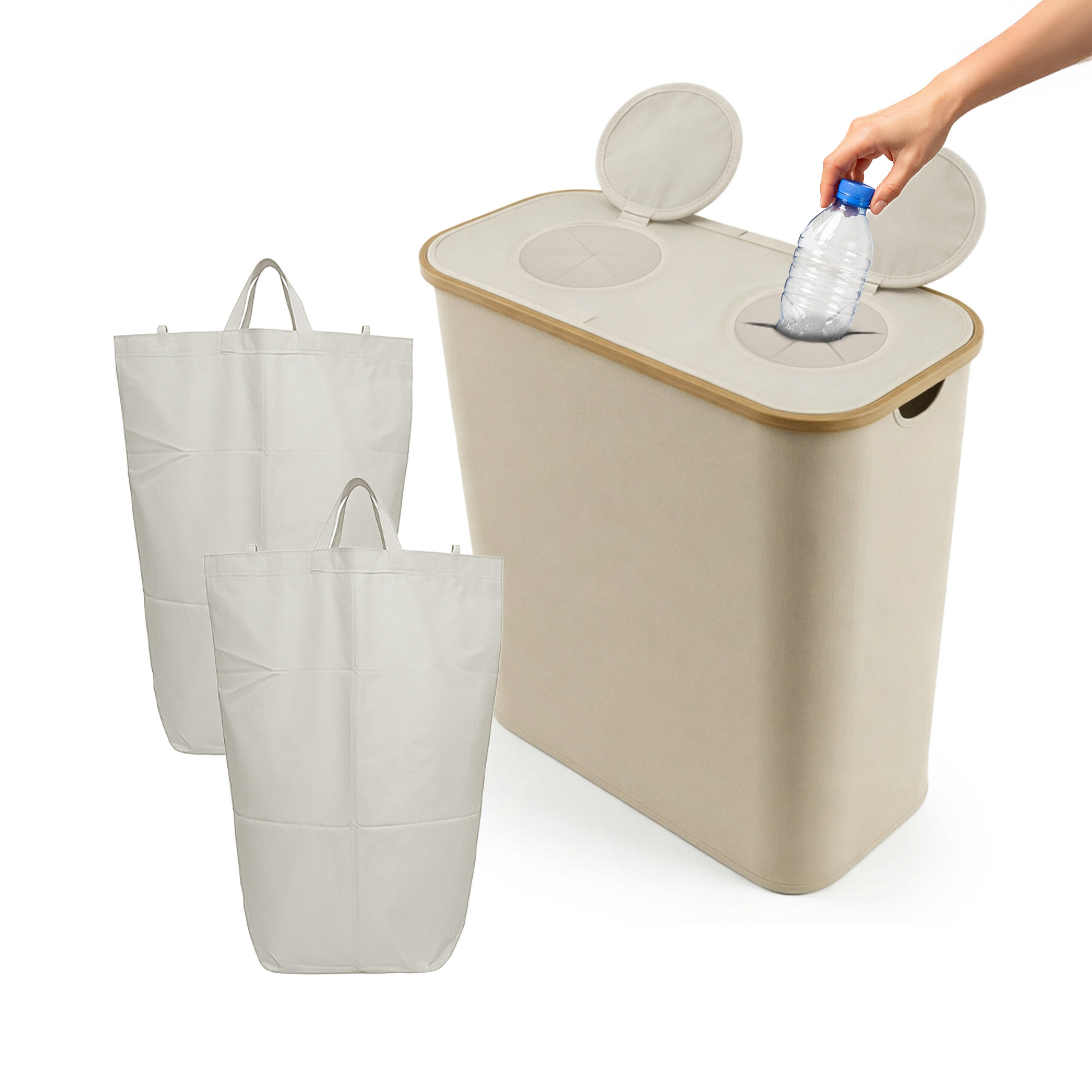 SPREMNIK Bež 2 pretinca 140 l - bež, tekstil/drvo (57/68.5/37cm) - Relaxdays