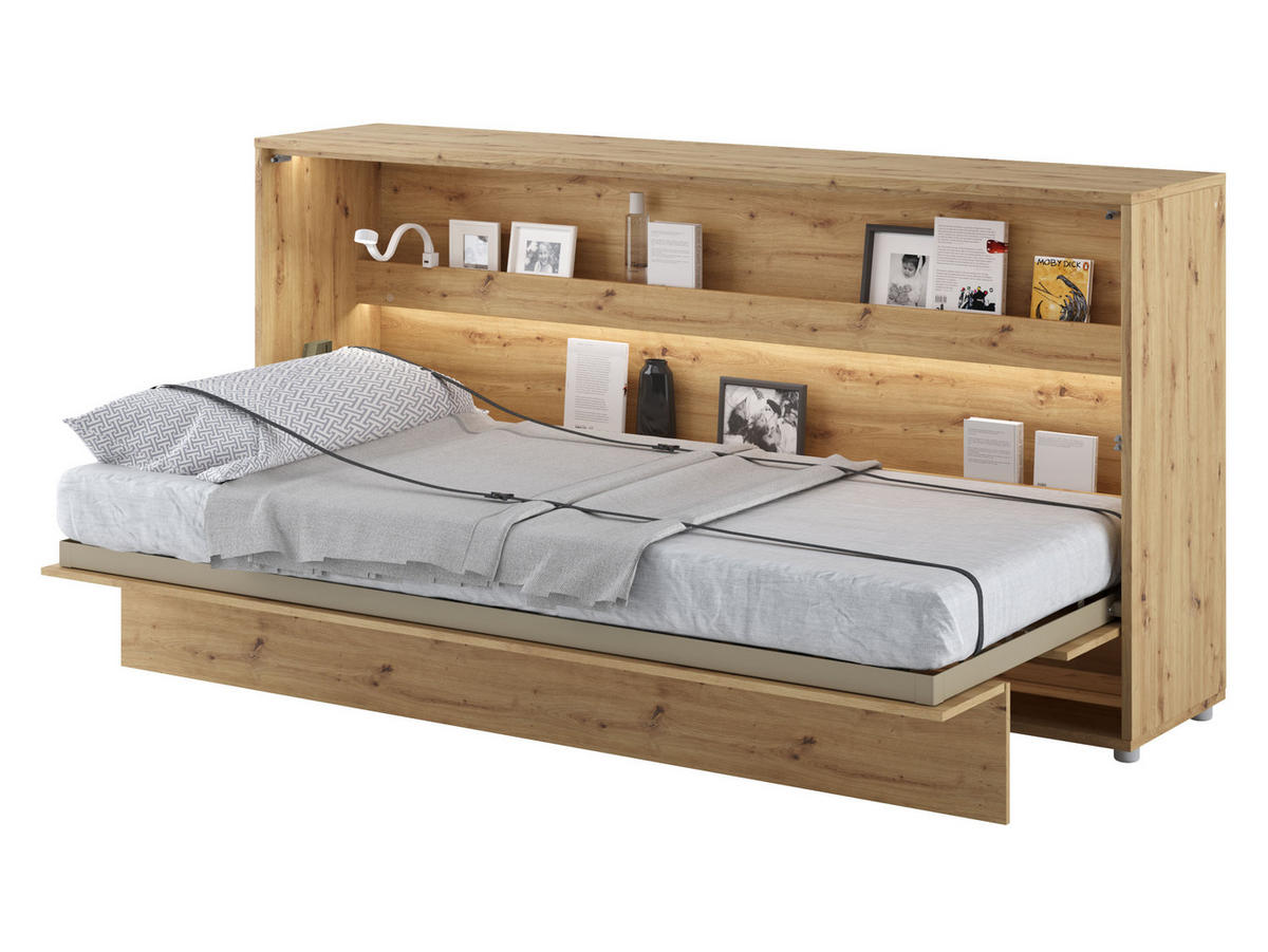 SCHRANKBETT Bed-Concept BC-06 90x200 mit LED-Lampe - Eiche Artisan/Grau, Holz/Holzwerkstoff (90/200cm) - MIRJAN24