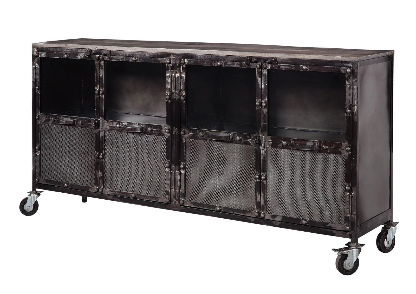 SIDEBOARD Mango 180x40x90 grau lackiert HEAVY INDUSTRY #115 - Grau, Holz (180/90/40cm) - Massivmoebel24