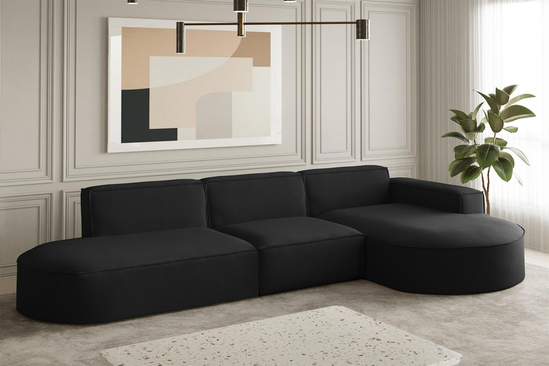 ECKSOFA Ottomane Palma Opera Velvet - Schwarz, Holzwerkstoff/Textil (296/165cm) - Fun Möbel