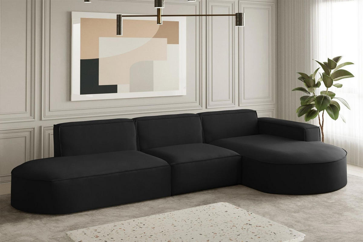 ECKSOFA Ottomane Palma Opera Velvet - Schwarz, Holzwerkstoff/Textil (296/165cm) - Fun Möbel