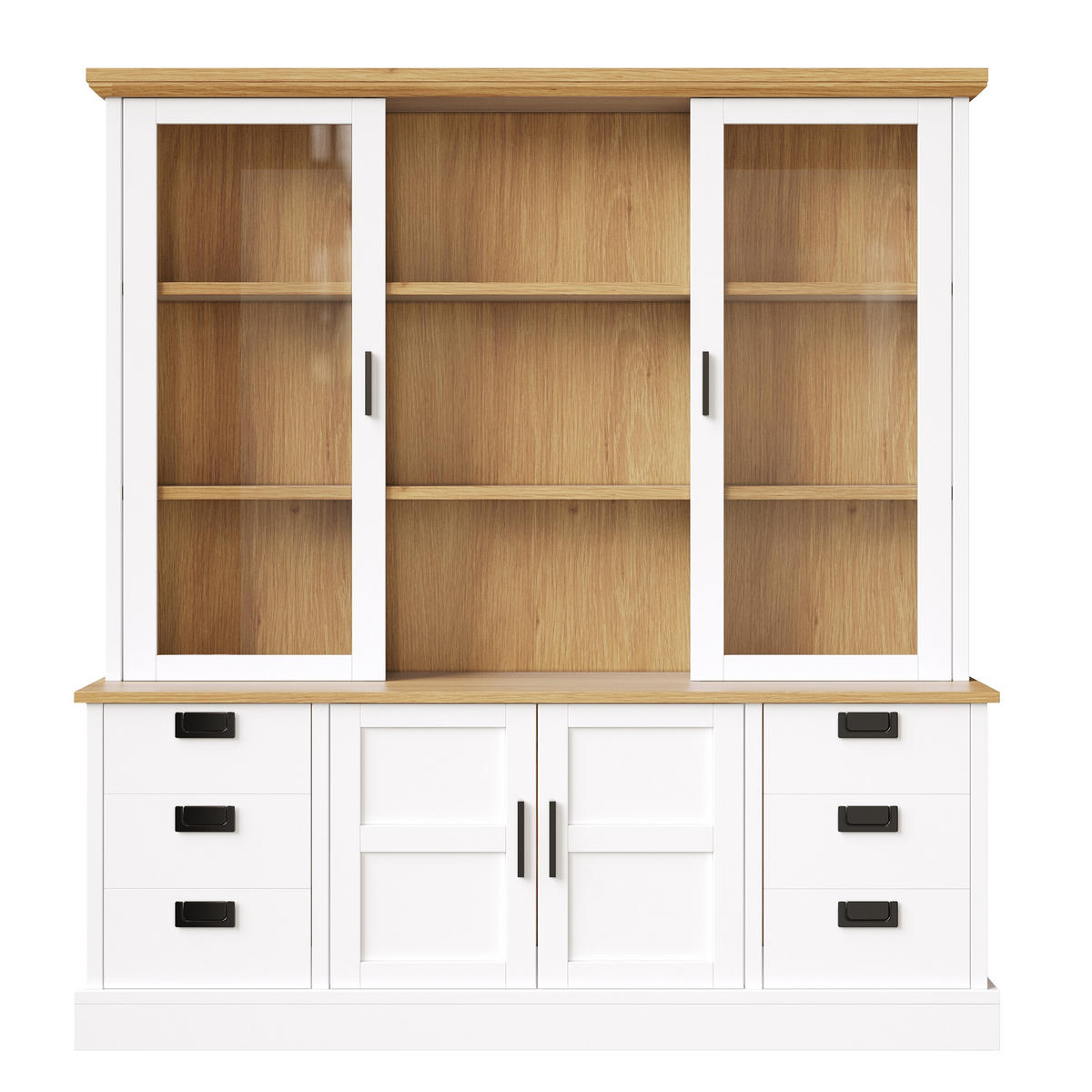 KÜCHENSCHRANK 140x185Cm 6 Schubladen Glastüren - Weiß, Holzwerkstoff (140/185/40cm) - FLIEKS