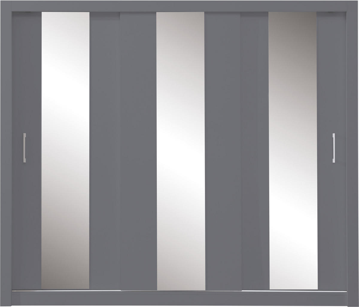 SCHWEBETÜRENSCHRANK MIRA 250/215/60cm 3-türig mit Spiegel Anthrazit - Anthrazit, Holzwerkstoff (250/215/60cm) - MASSENO