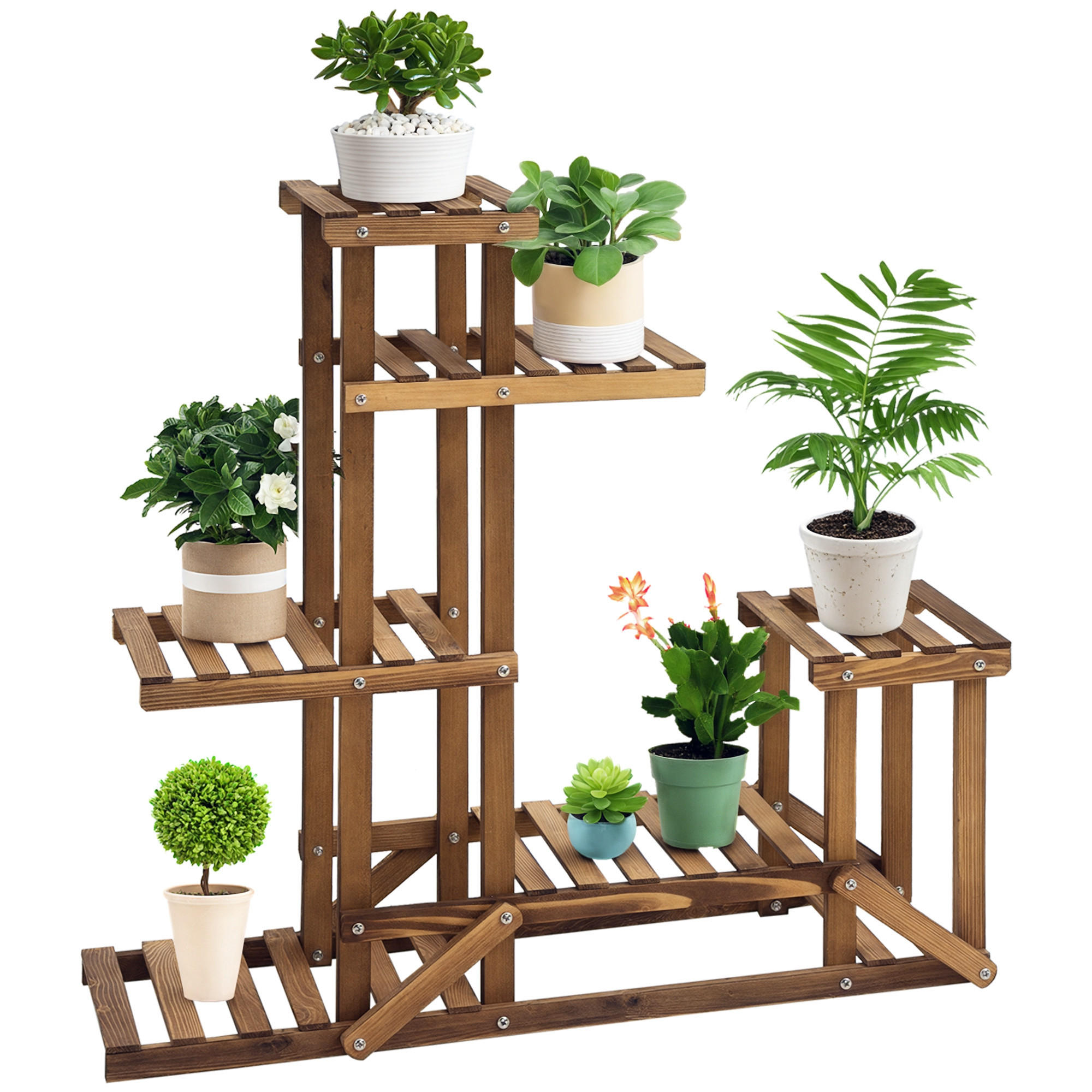 BLUMENSTÄNDER DE-05327 6 Ebenen, Massivholz verkohlt Natur - Naturfarben, Holz (98/28/96.5cm) - ComfortXL