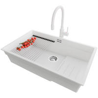 GRANITSPÜLE Praga Slim, 2-er set Weiß 76/47 cm 1 Becken + Küchenarmatur 38/14 cm + Ablauf-Set + Aufrollbare Abtropffläche ab 80er Unterschrank - Chromfarben/Weiß, Kunststoff (76/20/47cm) - Primagran