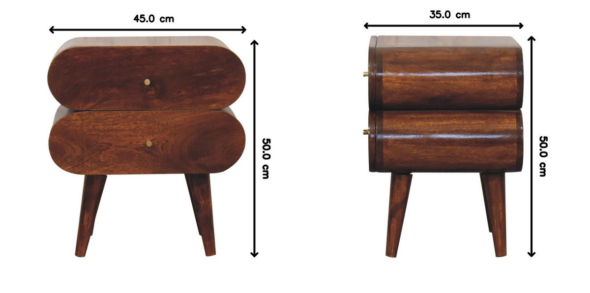 NACHTTISCH mit zwei Schubladen, nordischen Beinen, in Braun. - Messingfarben/Braun, Mangoholz/Holz (45/50/35cm) - Artisan Furniture