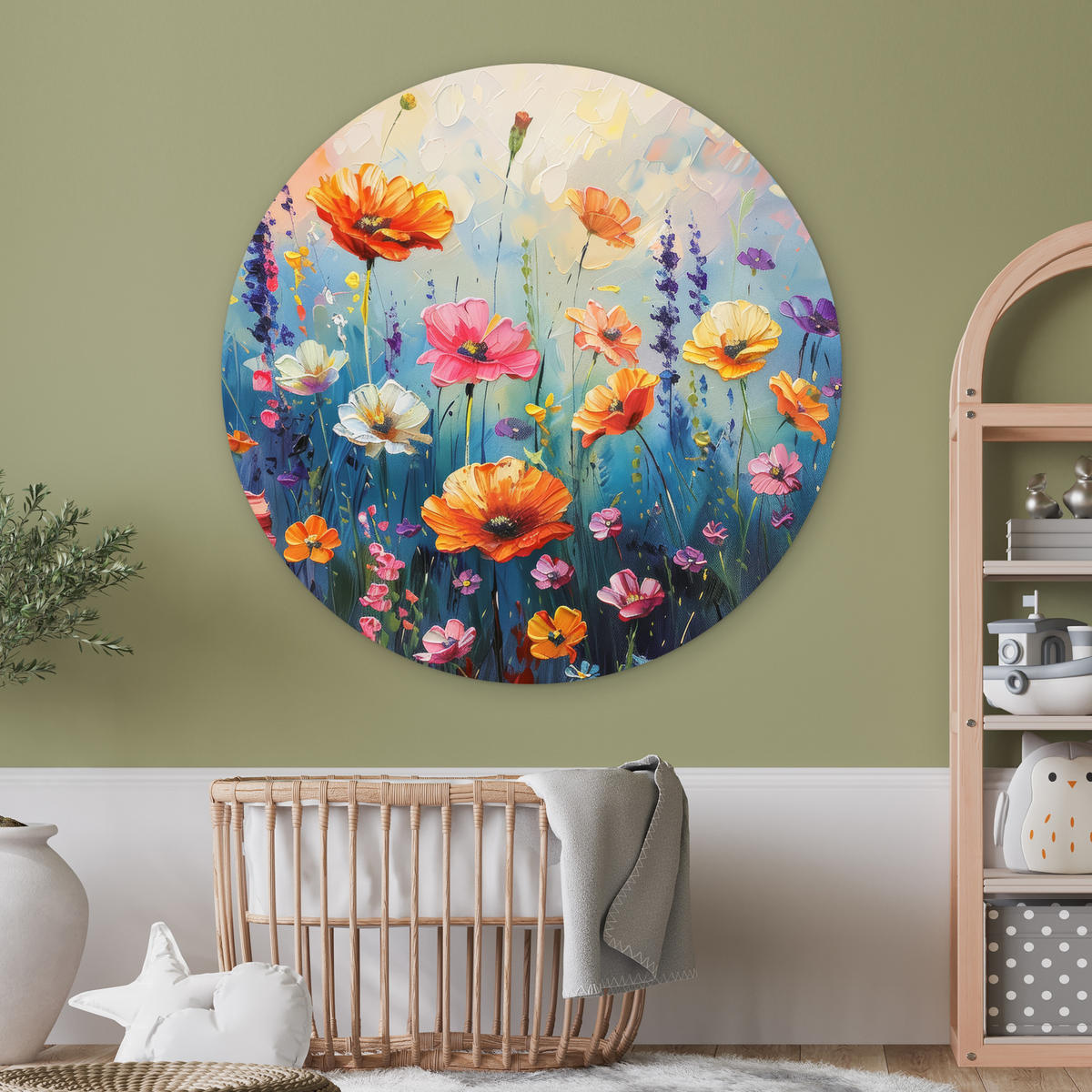 OKRUGLA ZIDNA SLIKA Cvijeće 120x120 cm - višebojno, plastika (120/120cm) - MuchoWow