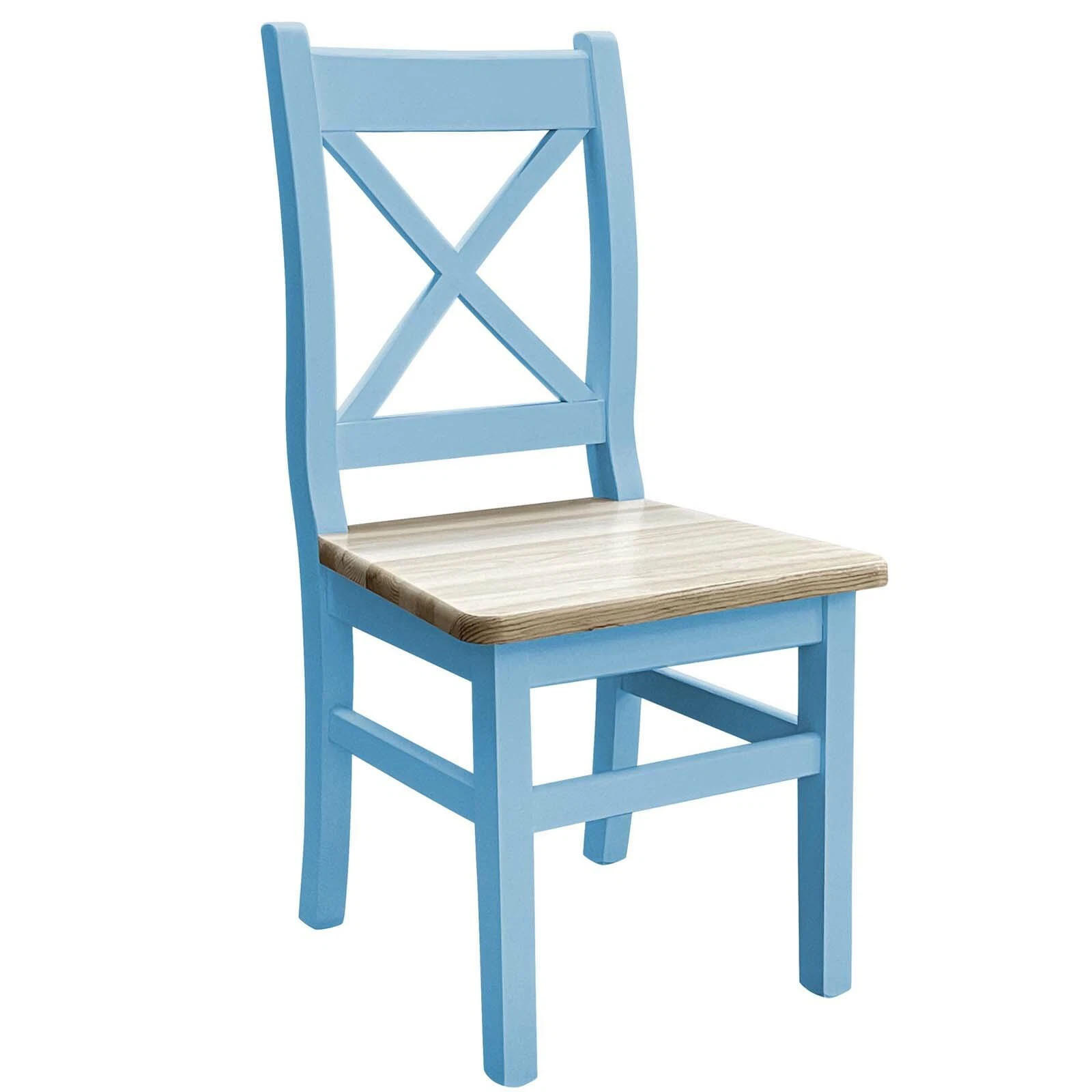 KREUZSTUHL Holz Blau, Kiefer unbehandelt - Blau/Naturfarben, Holz (46/97/47cm)