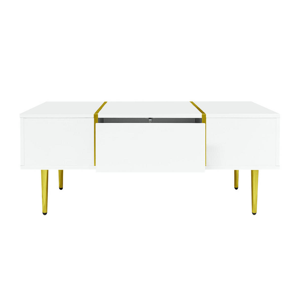 COUCHTISCH Hochglanz 2 Schubladen Modern Weiß - Weiß, Holz (112.4/69.6/14.99cm) - FLIEKS