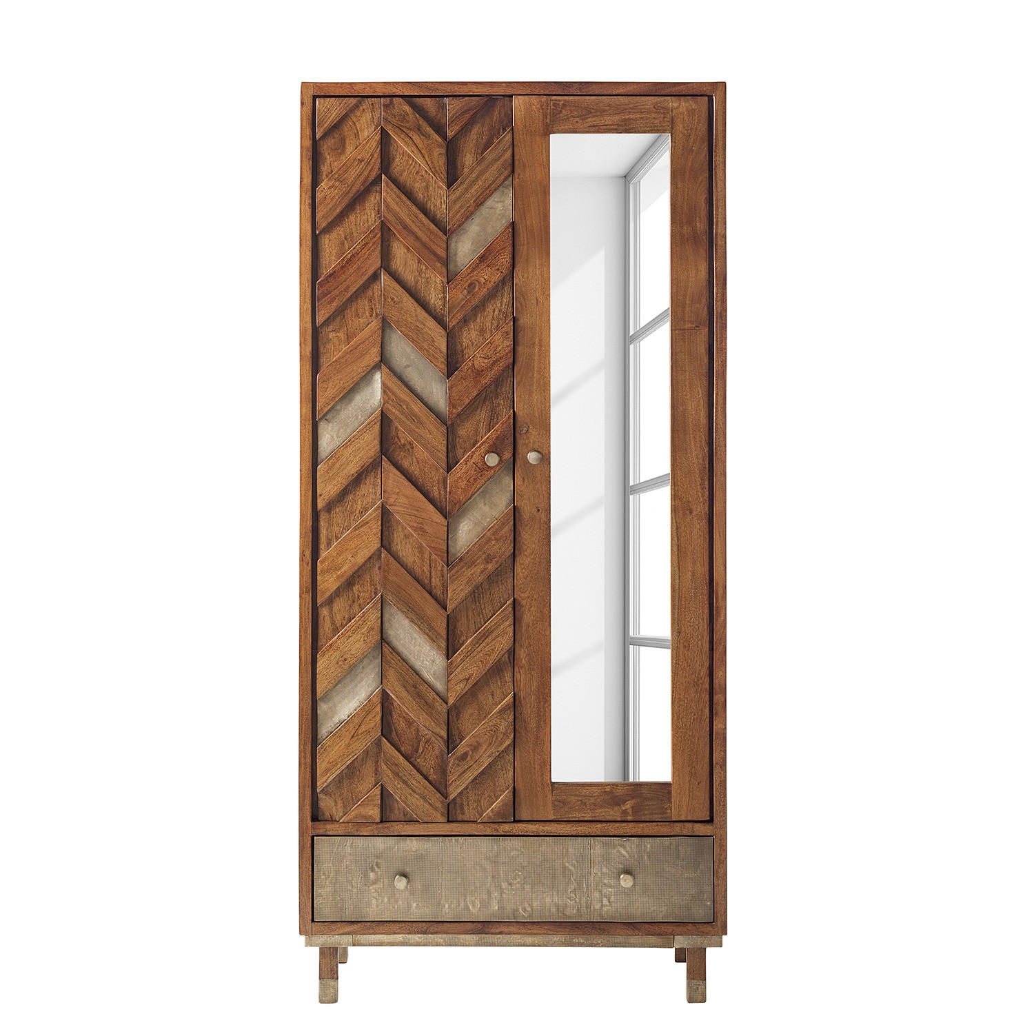 GARDEROBENSCHRANK - Akazie massiv / Metall - Braun/Akaziefarben, Holz (88/192/45cm) - home24