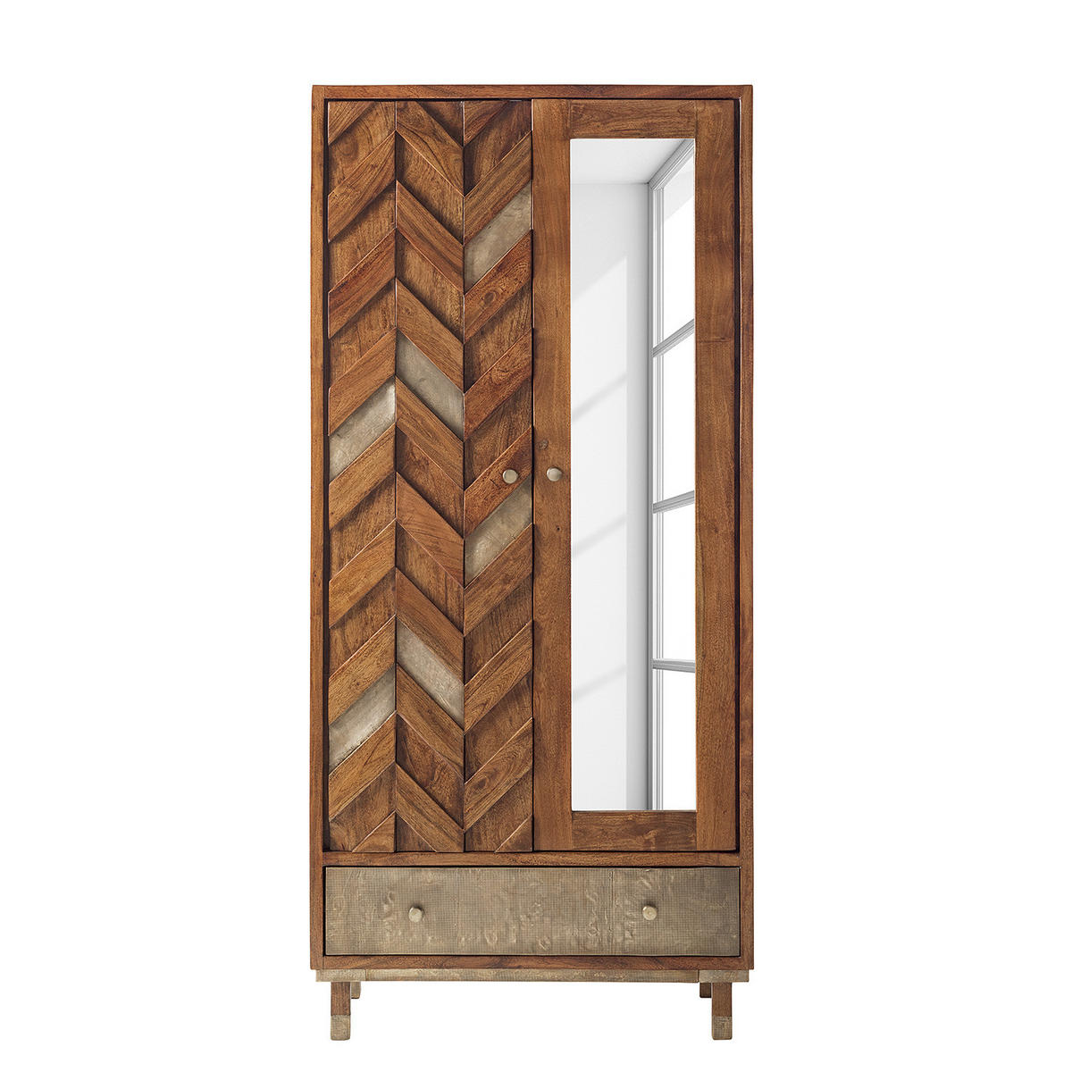 GARDEROBENSCHRANK - Akazie massiv / Metall - Braun/Akaziefarben, Holz (88/192/45cm) - home24