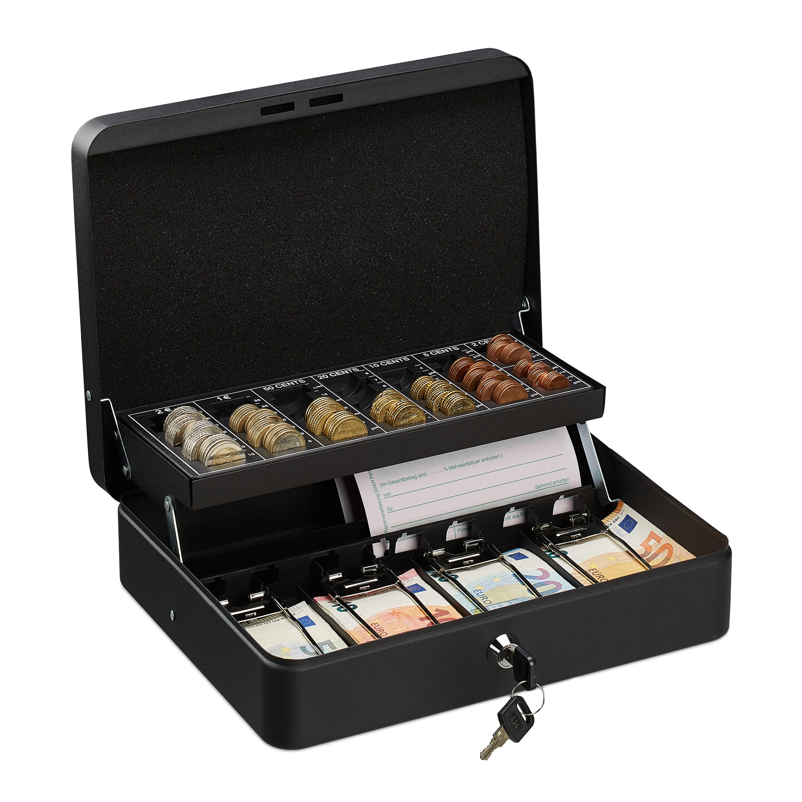 GELDKASSETTE Euro-Münzzählbrett - Schwarz, Kunststoff/Metall (30.5/8.5/24.5cm) - Relaxdays