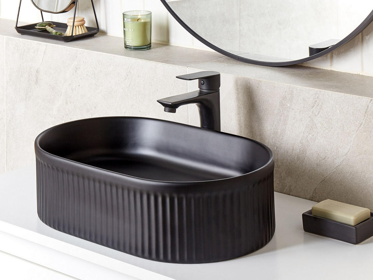 AUFSATZWASCHBECKEN 49/31 cm Geldo - Schwarz, Keramik (49/13/31cm) - Beliani