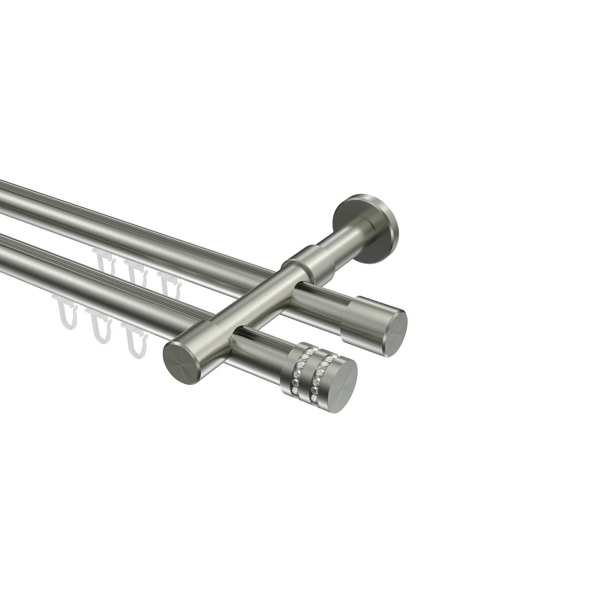 INNENLAUF-GARDINENSTANGEN-SET Prestige Estana 200 cm, 2-läufig, 20 mm Ø Edelstahl-Optik - Edelstahlfarben, Metall (200cm) - INTERDECO