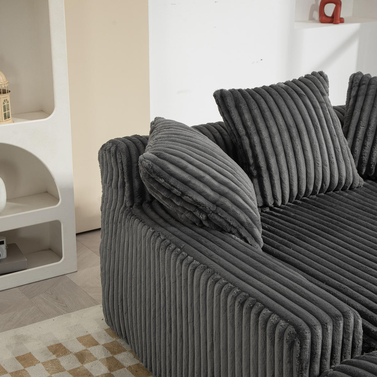 CHAISELONGUE aus Cord 125 x 155 cm dunkelgrau mit 3 Kissen - Dunkelgrau, Kunststoff (155/63/125cm) - Meubliv