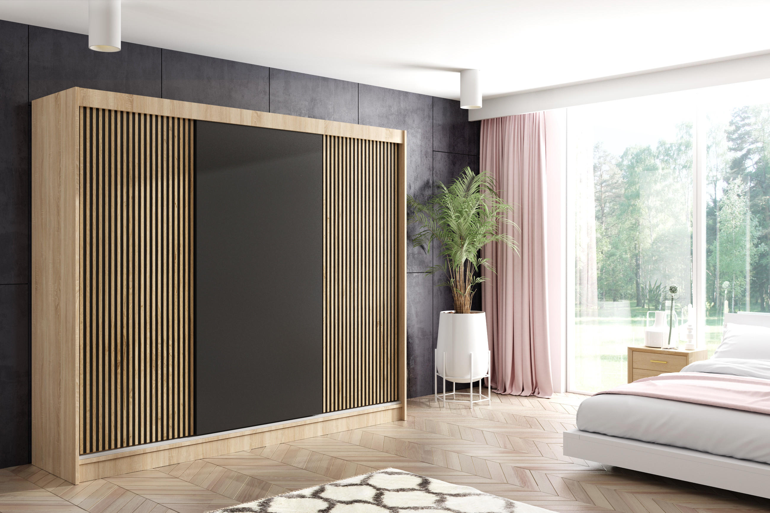 KLEIDERSCHRANK VILAN mit Lamel - 250 cm - Sonoma Eiche|Eiche Wotan - Eiche Wotan/Sonoma Eiche, Holzwerkstoff (250/215/61cm) - ALTDECOR