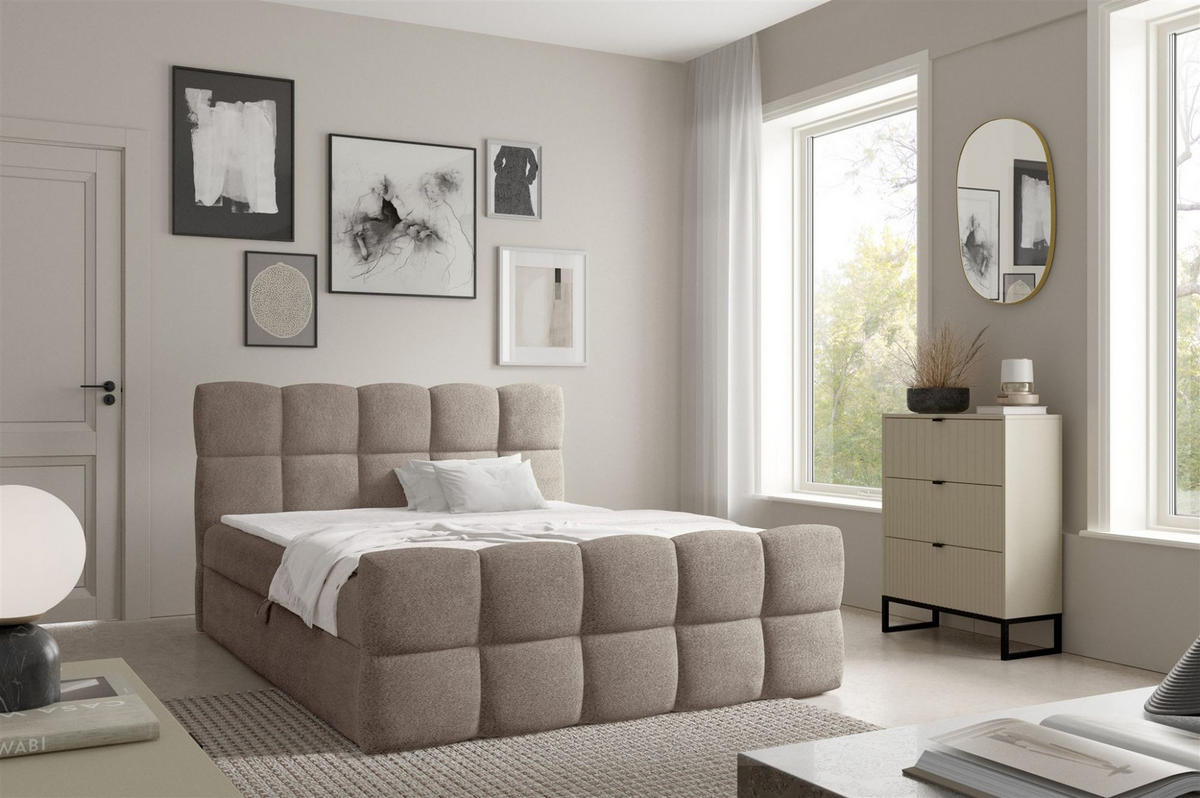 BOXBETT Satine Premium - Champagner, Holzwerkstoff/Textil (180/200cm) - Fun Möbel