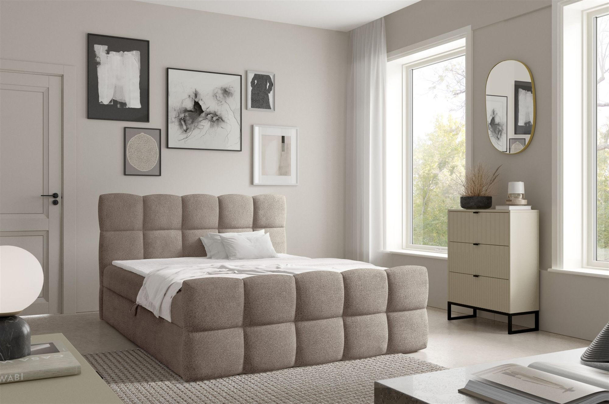 Thumbnail - Fun Möbel Boxbett, Champagner, Textil, 200x200 cm, Schlafzimmer, Betten, Boxspringbetten