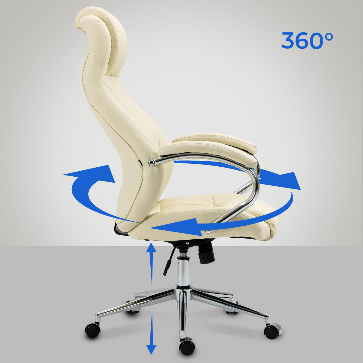 BÜROSTUHL Kyron Echtleder creme - Chromfarben/Creme, Leder/Metall (64/130/79cm) - TPFLiving